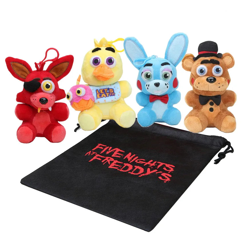 5Pcs Freddy Foxy Bonnie Chica Plush toys keychain Anime Plush pendant Stuffed Plushie Dolls Toys