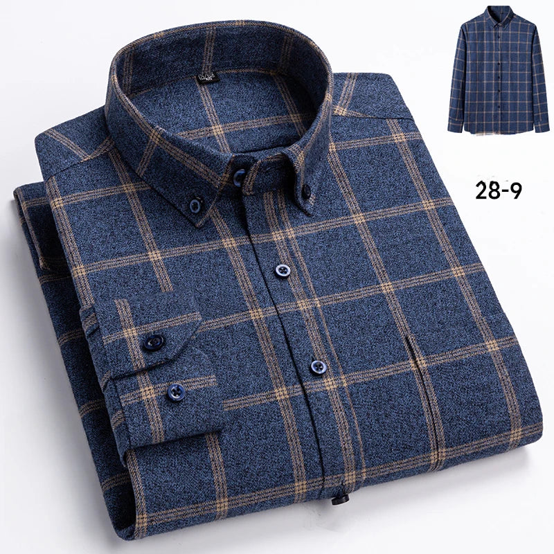 New in Shirt Plus Size 7XL 100% Cotton Long-Sleeve Shirts for Men Slim Fit Casual Plain Shirt Soft Keroan Designer Plaid Clothin