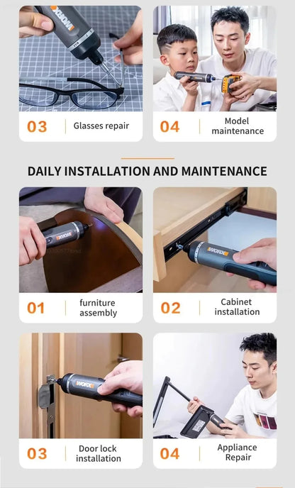 Worx 30 Bit Sets Power Tools WX242 Electrical Screwdriver Set Smart Cordless Drill Screwdrivers USB Rechargeable Set Home Repair