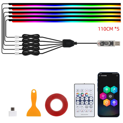 LED Symphony Ambient Lights Strip Car Interior Streamer RGB LED Neon Hidden Acrylic Strip Decoration Atmosphere Lamp USB