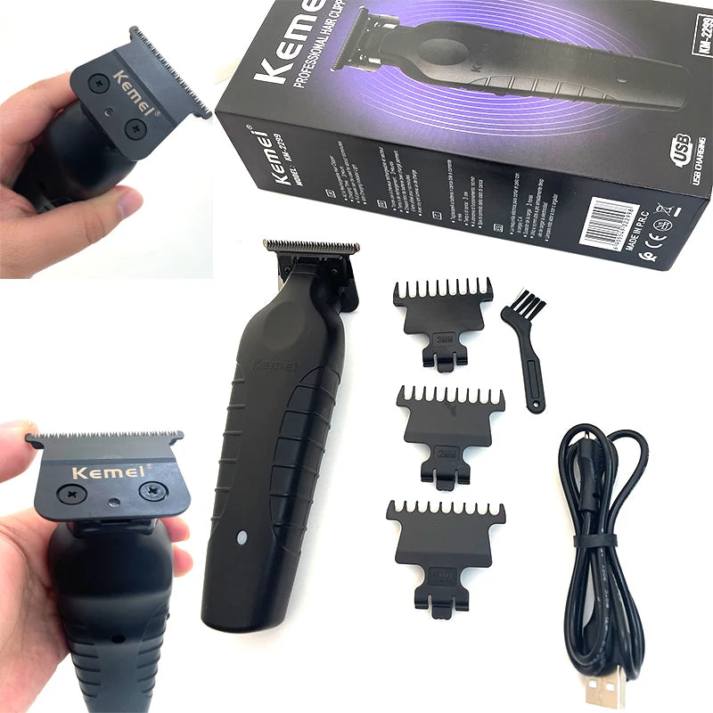 Kemei 2299 Barber Cordless Hair Trimmer 0mm Zero Gapped Carving Clipper Professional Electric Finish Cutting Machine