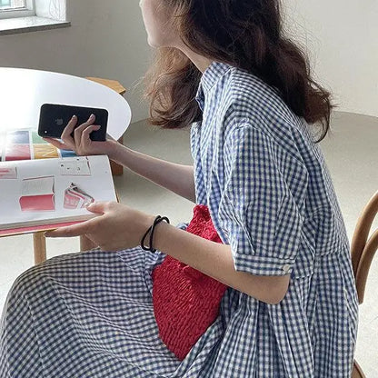 Summer New Long Sleeveless round Neck Plaid A-Line Dress Women's Sweet Style Cross-Border Fashion Cotton Linen Dress