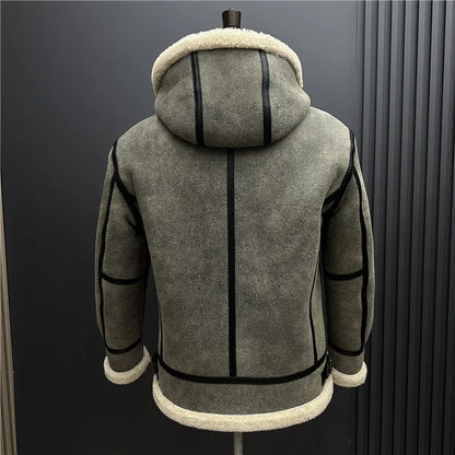 YOLANFAIRY New Natural Fur Coat Man Warm Hooded Winter Real Sheepskin Genuine Leather Jacket Men High Quality Leather Jackets