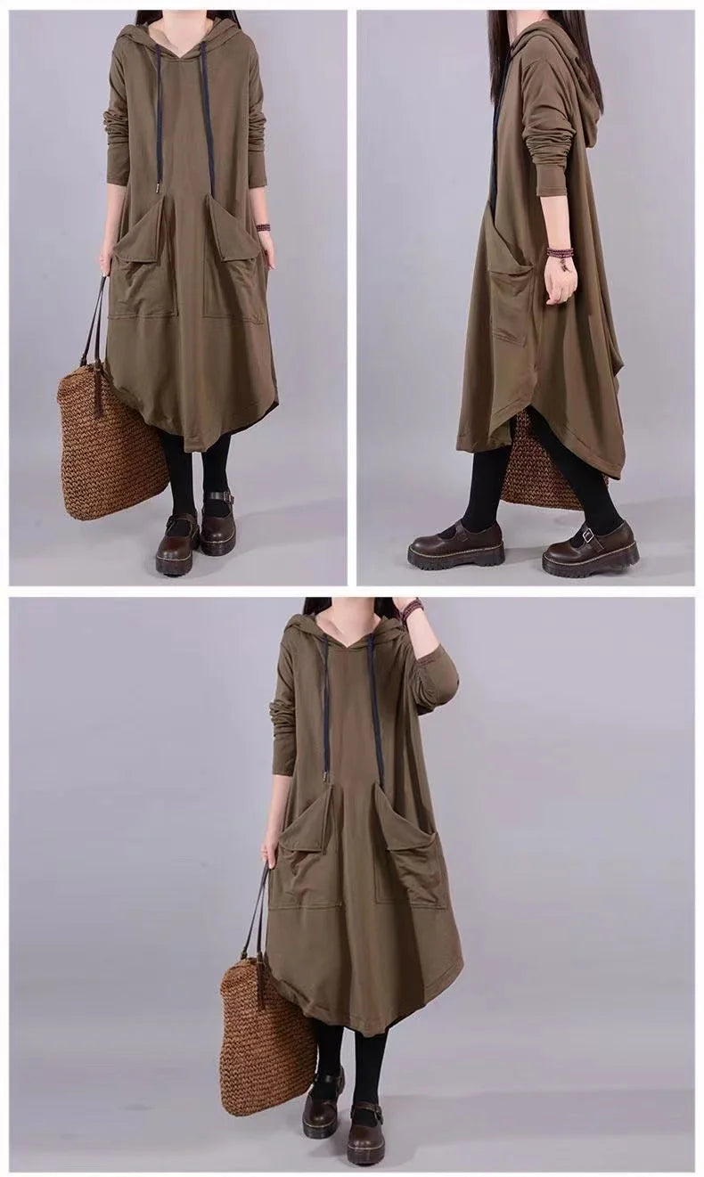 Casual Loose Long Sleeve Dress for Middle-Aged And Elderly Mothers Spring Autumn plus Size Women's Clothing Slimming Belly Co...