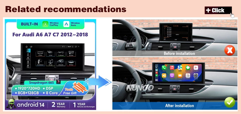 Android 14 Carplay Car Multimedia Player For Audi A6 C7 A7 2012~2018 Touch Screen 4G Music Stereo GPS Navi 8+256GB Auto Radio