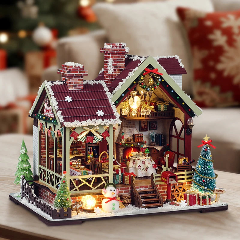 Christmas Doll House Assembly Model Warm Pavilion DIY 3D Cartoon Puzzle Handmade Creative Decoration Home Birthday Toys Gifts