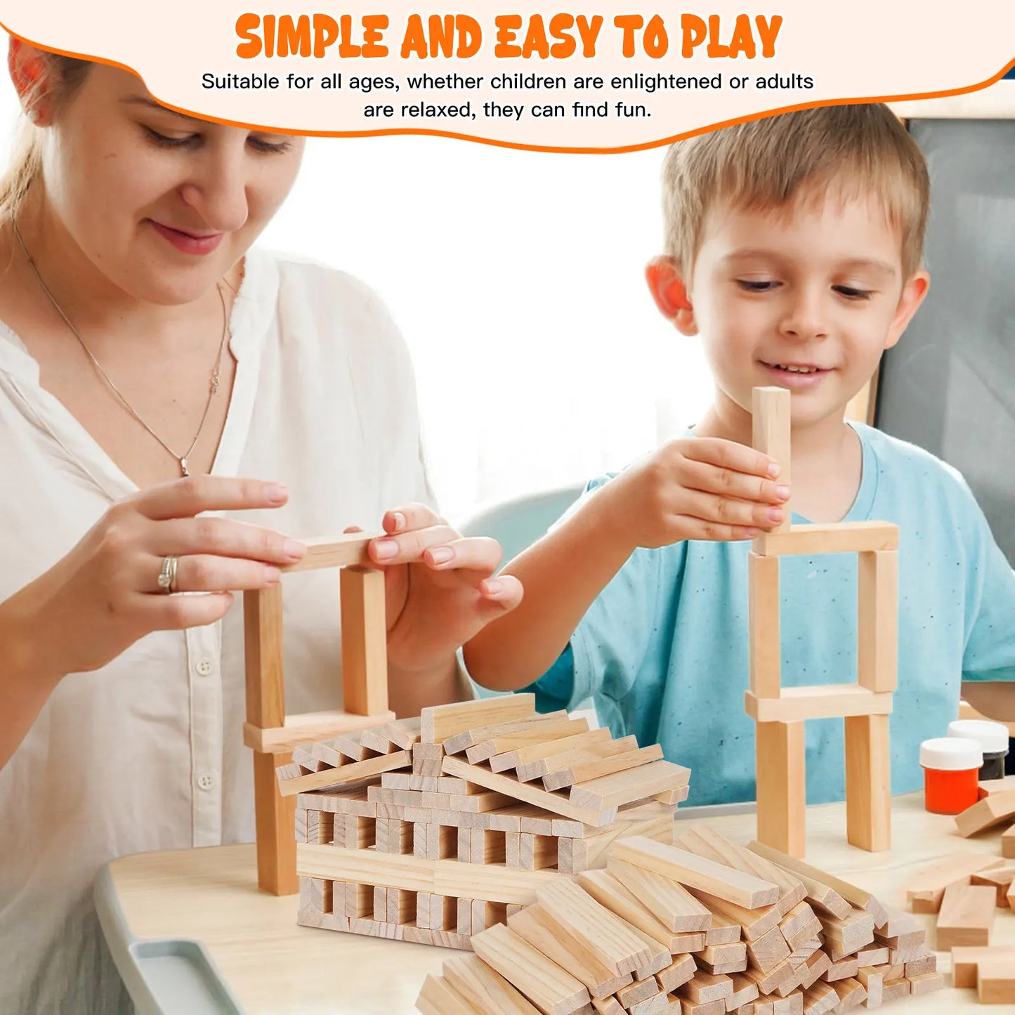 100Pcs Wooden Stacking Blocks Natural Solid Wood Building Set for Kids Toddlers Montessori Learning Fine Motor Skills Creative