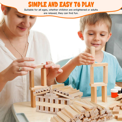 100Pcs Wooden Stacking Blocks Natural Solid Wood Building Set for Kids Toddlers Montessori Learning Fine Motor Skills Creative
