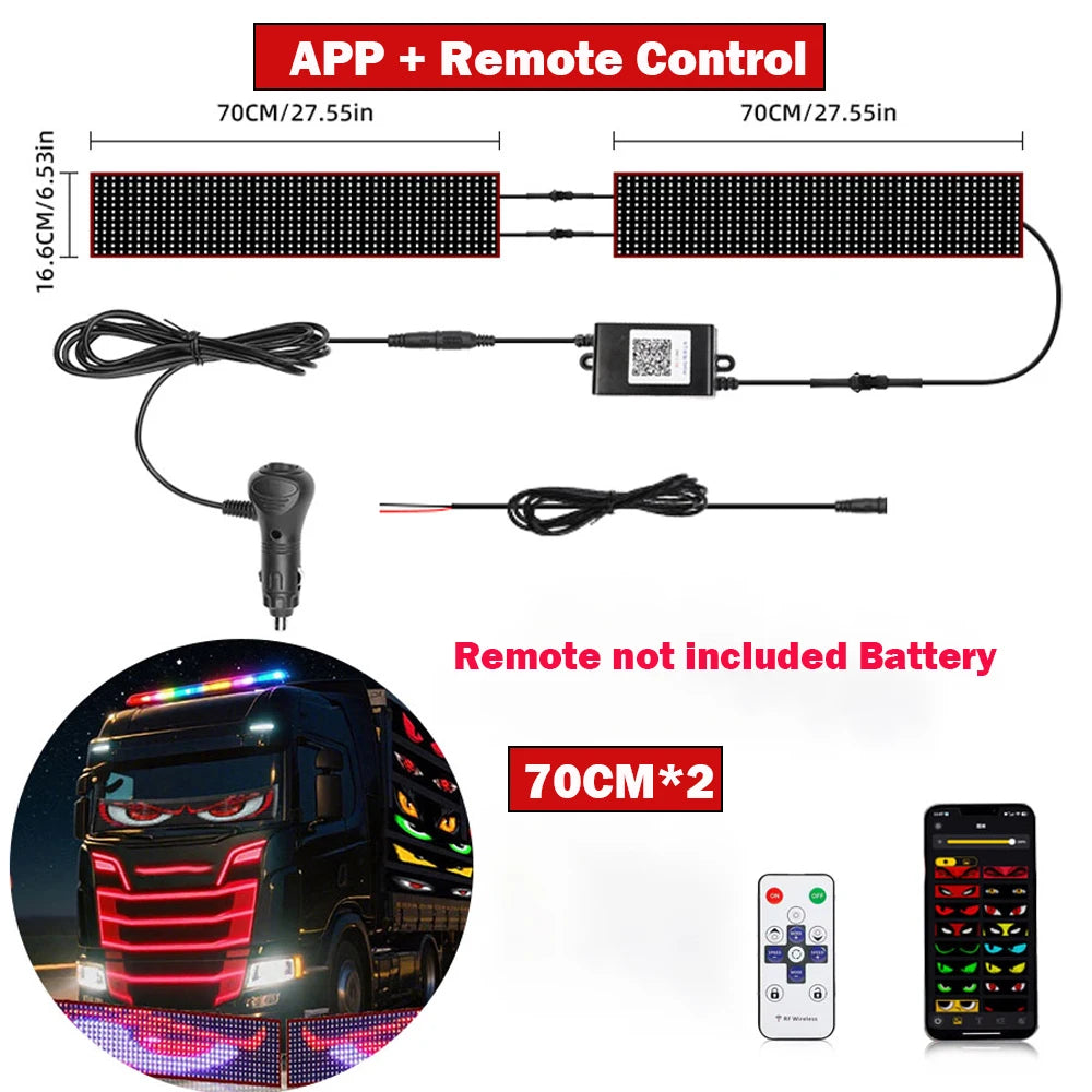 LED Devil Eyes Ambient Light Flexible Windshield Pixel Panel APP Control Custom Text Animation Music Sync For Car SUV Bus Truck