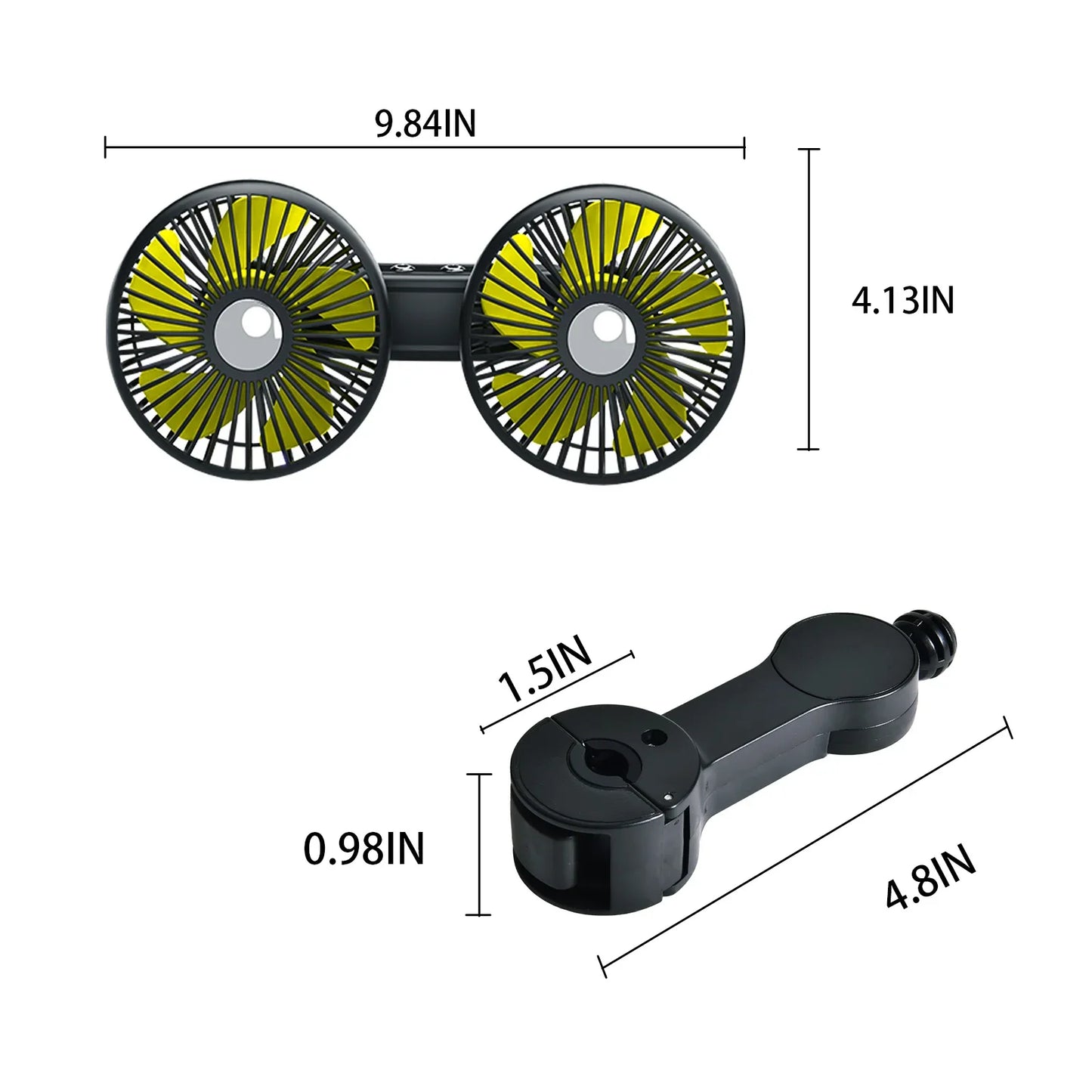 Hipacool Extension Arm Dual-Head Fan for Car Headrest 360° Rotation Air Cooling Fan Angle Adjustable 3-Speed Wind Brushless Fan
