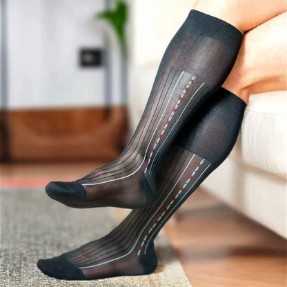 Limited Edition Men's Stockings High Quality Retro Jacquard Nylon Man Dress Socks Fashion Stripe Soft Formal Business Male Hose