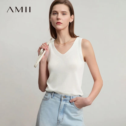 Amii Women's Tank Top 2026 Summer New Solid Color Slim Fit Sleeveless Vest Casual Layering V-Neck Camisole For Women 12642062