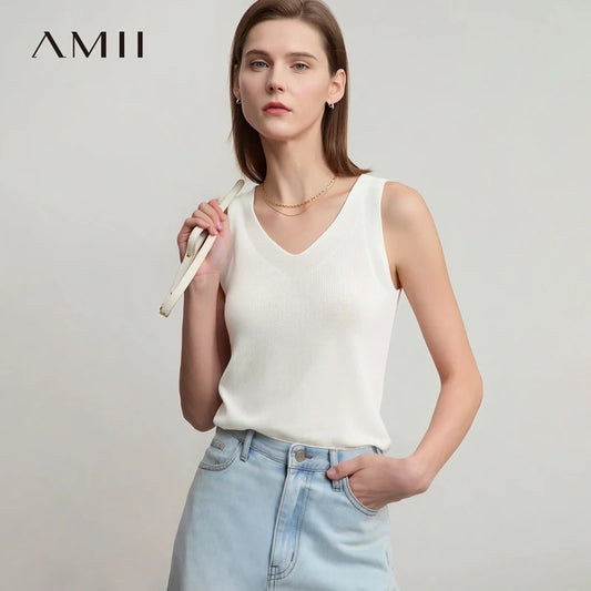 Amii Women's Tank Top 2026 Summer New Solid Color Slim Fit Sleeveless Vest Casual Layering V-Neck Camisole For Women 12642062