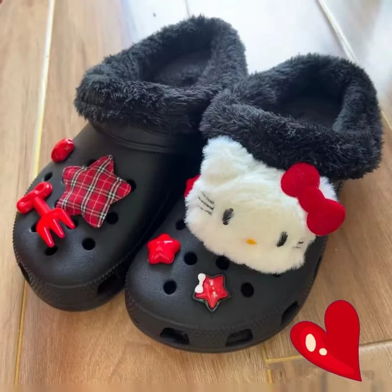 Plush Hello Kitty Series Shoes Charms Sets For Clogs Cute Cartoon Sweet Style Diy Decoration Xmas Party Gifts Favors