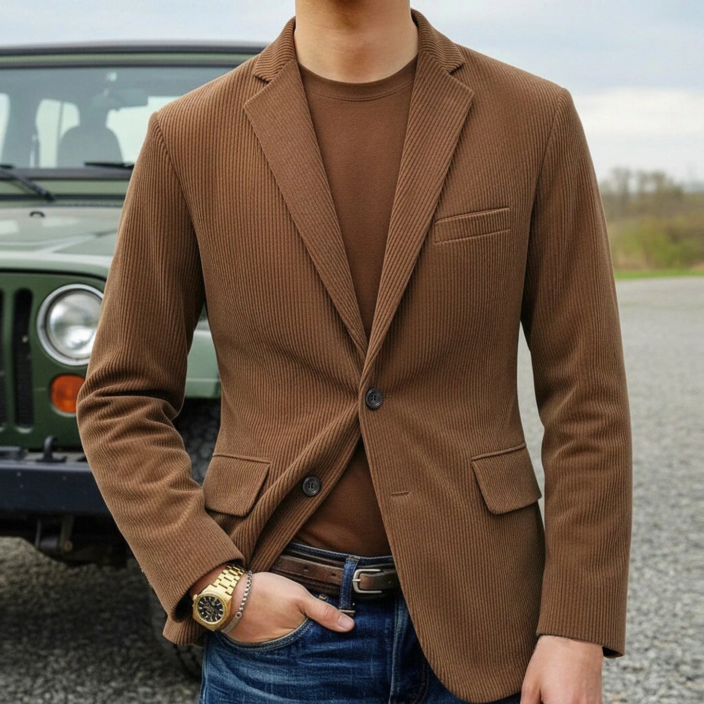 Corduroy Men's Casual Blazer Formal Men's Jacket Brown Coats Men Outwear Suit Blazer for Man Men Single Breasted Suit New