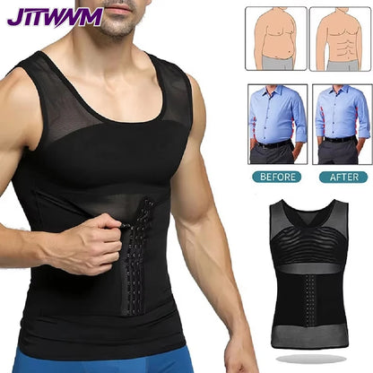 1PCS Mens Tummy Control Body Shaper Vest, Button Adjustable Compression Tank Top, Breathable Invisible Slimming Shapewear