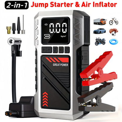 2-in-1 Car Battery Repair Kit (including 8000 ampere battery booster starter and 180 pound-force/square-inch air compressor)
