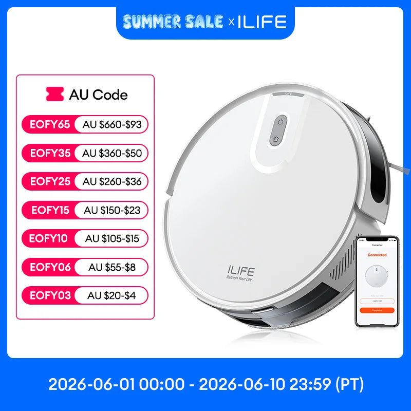 Ilife V20 Robot Vacuum Cleaner, 5000Pa Suction, Sof Lidar Smart Navigation, App Control, Customizable Cleaning, Self Charging