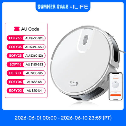 Ilife V20 Robot Vacuum Cleaner, 5000Pa Suction, Sof Lidar Smart Navigation, App Control, Customizable Cleaning, Self Charging