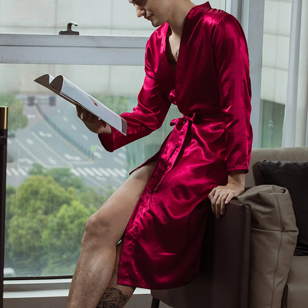 Groom Robe Embroidery Satin Soft Home Bathrobe Nightgown For Men Casual Kimono Groomsman Wedding Party Sleepwear Plus Size 3XL