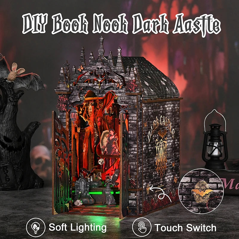 Gothic Miniature Book Nook Kit DIY Wooden Doll House with Furniture Handmade Ornament Home Decor Gift for Bedroom StudyBookshelf