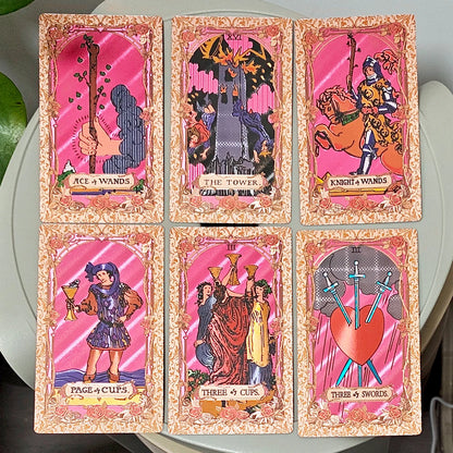 Pink & Rose Gold Foil Tarot Cards 78-Card Deck with Box Waterproof Durable PET Plastic Tarot 12x7cm