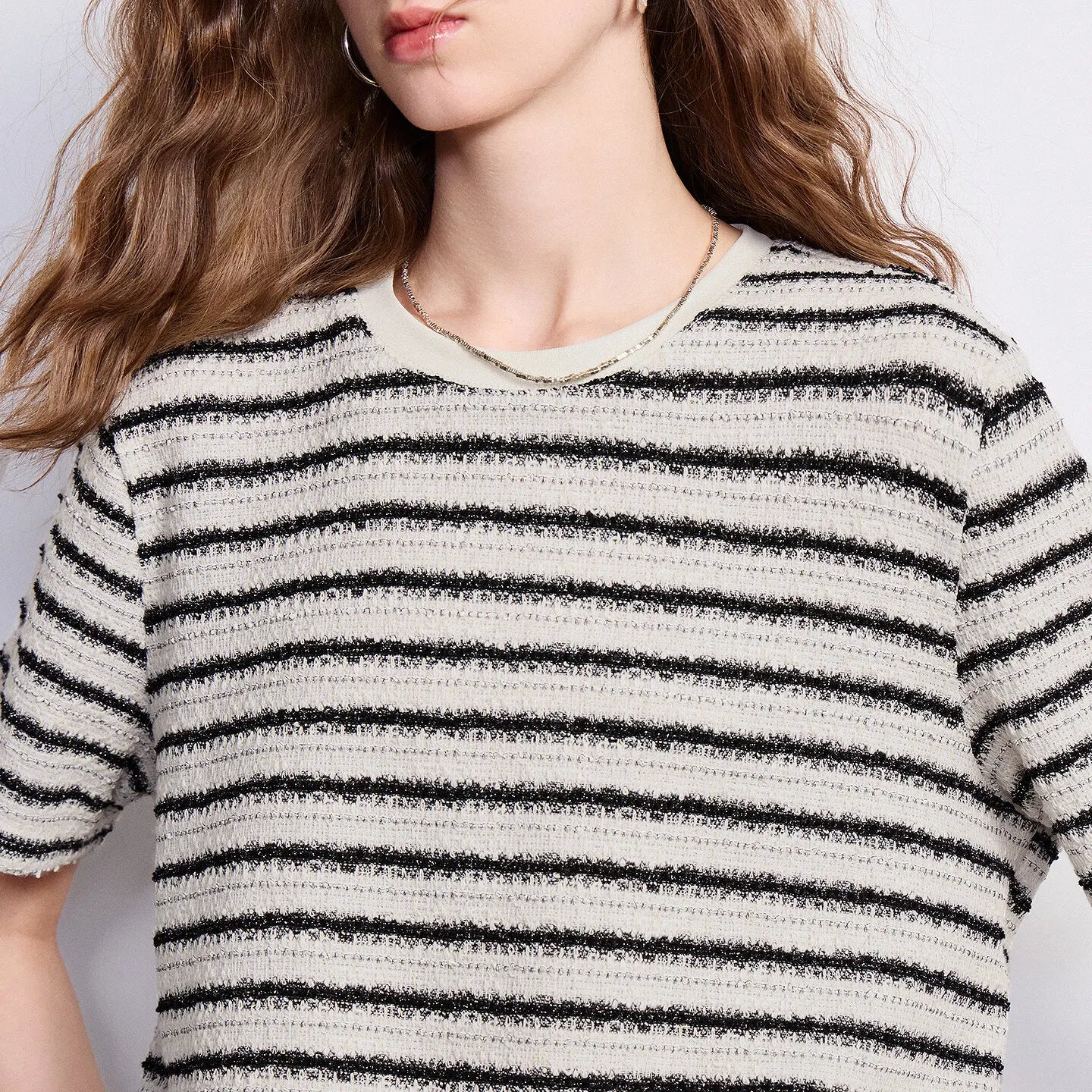 TOYOUTH Women T-shirt 2026 Summer New Striped Round Neck Combined Fashionable Heavy-duty Top