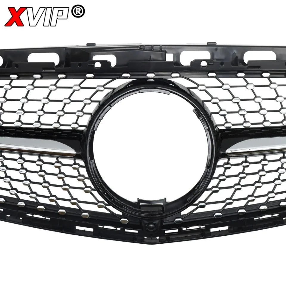 XVIP Chrome Black Diamonds Style Upper Grille Grill For Mercedes Benz E-Class W212 4 Door 2014-16 E200 E250 E300 E350 E400 E500