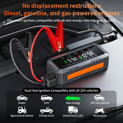 10000a Amp Dual 25mm Cylinder 200psi Smart Car 12v Battery Booster Auto Tire Super Compressor Air Pump Power Bank Jump Starter