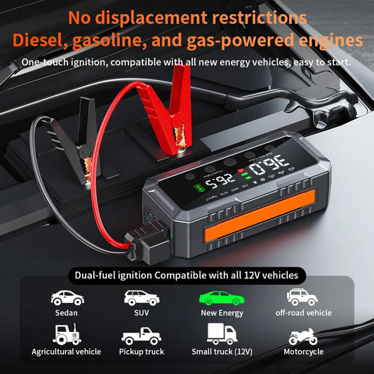 10000a Amp Dual 25mm Cylinder 200psi Smart Car 12v Battery Booster Auto Tire Super Compressor Air Pump Power Bank Jump Starter