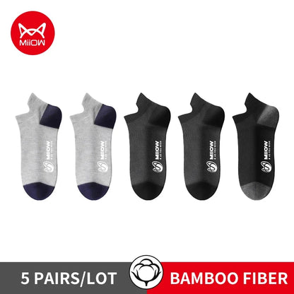 MiiOW 5 Pairs Harajuku Cotton Man Socks Fashion Contrast Color Antibacterial Men's Boat Socks Breathable Soft Anti Slip Sock