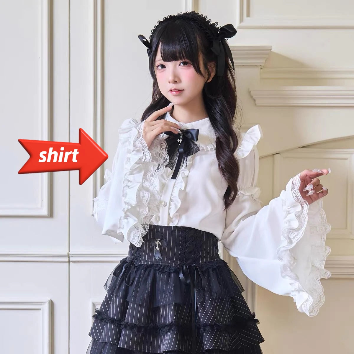 Jirai Kei Lolita Blouse Kawaii Top Women Cute Japanese Style Shirt with Bow Y2K Elegant Long Sleeve Sweet Casual Aesthetic Tops