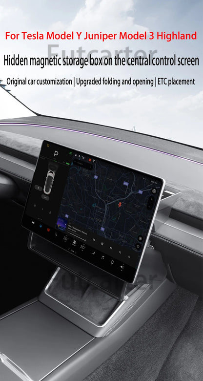 For Tesla Model3 Y Juniper 2025 central control screen Hidden Magnetic opening closing storage box tissue box storage accessorie