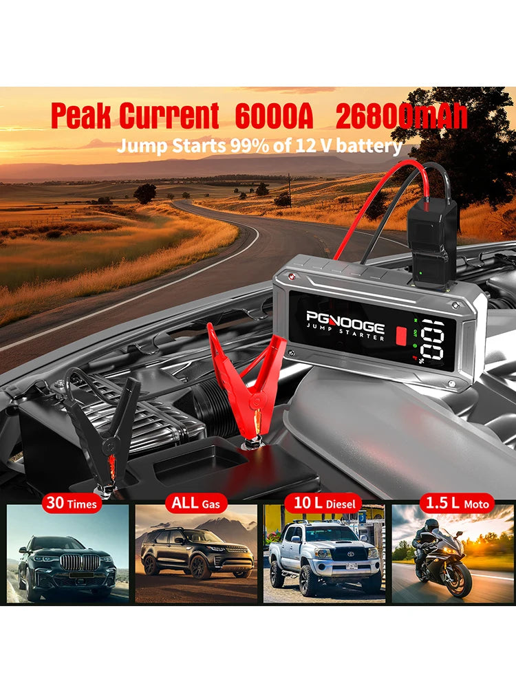 PGNOOGE 6000A 26800mAh Car Jump Starter, Car Battery Jump Starter, 12V Battery Booster Jump Starter, Portable Battery For Cars