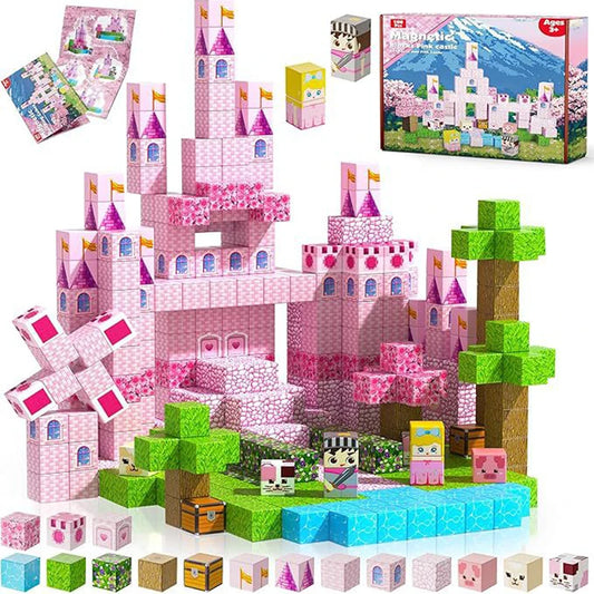 Princess Castle World Magnetic Block Set Fantasy Girl Magnetic Building Blocks Mine World Magnet Cube Birthday Gift DIY Toy