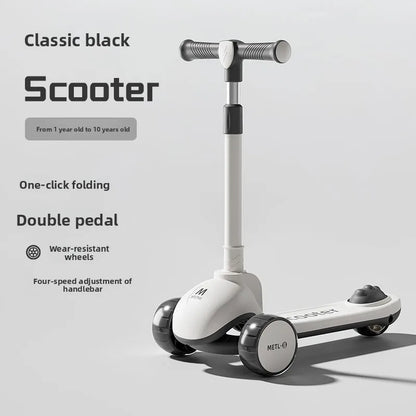 3-in-1 Kids Scooter with Seat, Foldable Toddler Kick Scooter for Boys Girls Ages 1-3-6-10, 3-Wheel Light-Up Ride-On Toy with