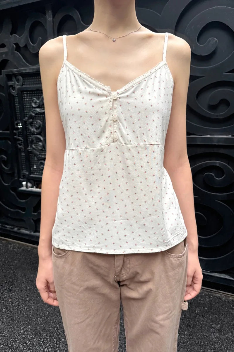Brandy Melville Pure Cotton Three-Button Base Layer Vest Sweet Style V-Neck Sleeveless Tank Top for Women Spring Summer