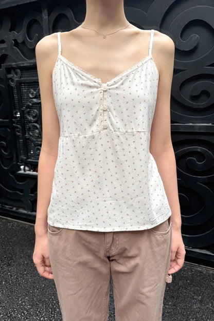 Brandy Melville Pure Cotton Three-Button Base Layer Vest Sweet Style V-Neck Sleeveless Tank Top for Women Spring Summer