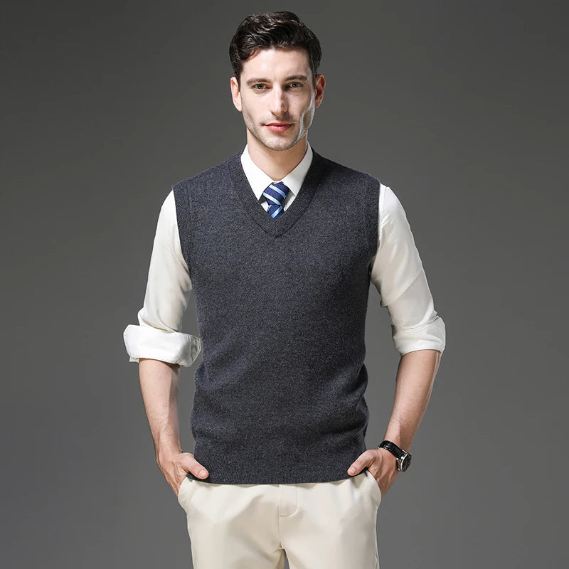 Top Grade Anti-Pilling Thick New Autum Winter Fashion Brand V Neck Business Casual Men Knit Pullover Sweater Vest Sleeveless