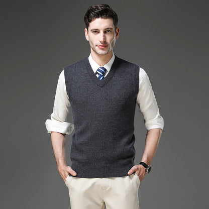 Top Grade Anti-Pilling Thick New Autum Winter Fashion Brand V Neck Business Casual Men Knit Pullover Sweater Vest Sleeveless