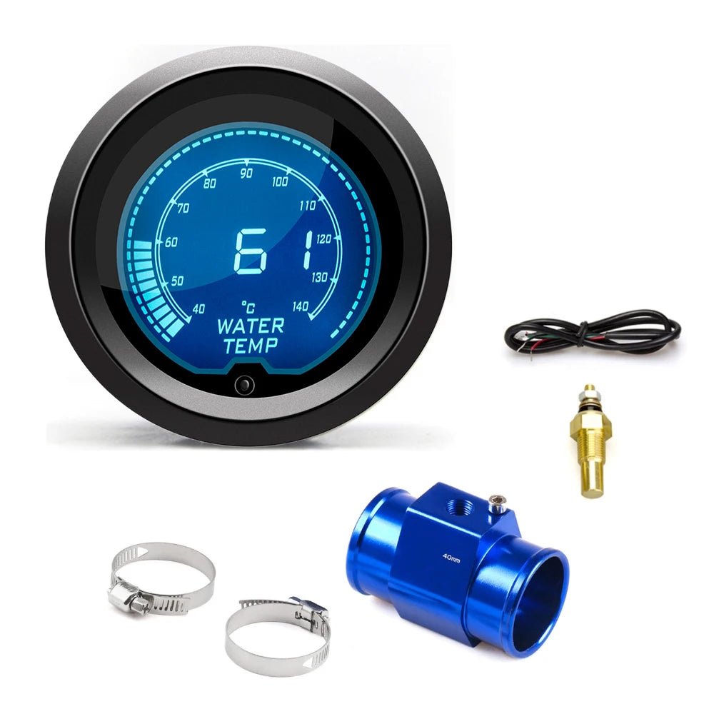 2'' 52mm Car Water Temp Gauge LCD Digital Display 40~140 ℃ With Water Temp Sensor Water Temp Joint Pipe Sensor Adapter 1/8NPT