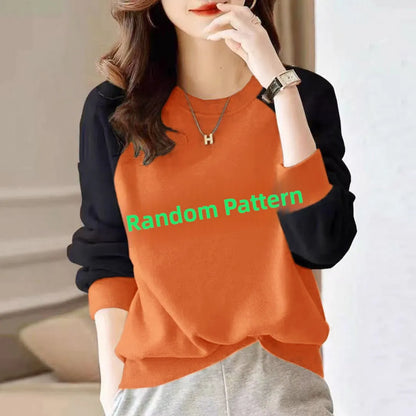 Fashionable Long Sleeve Pure Cotton Color Block Hoodie Women's Spring Autumn Casual Slimming Top Breathable Comfortable Stree...