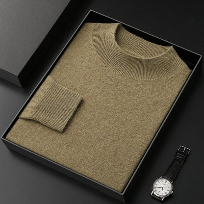100% Pure Cashmere Sweater Men's Half High Collar Solid Color Pullover Fashion New Knit Undercoat  Autumn and Winter Long Sleeve