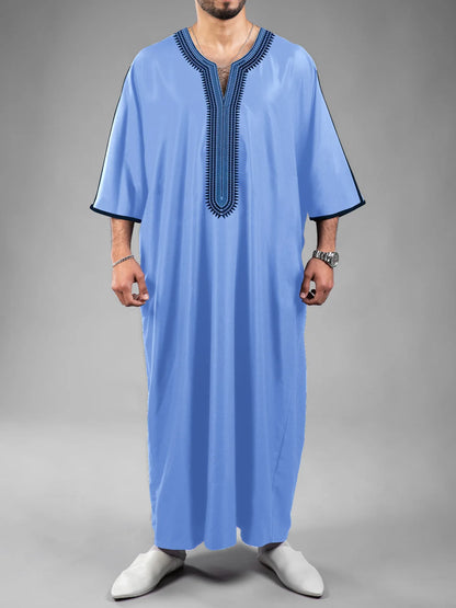 2026 New Model Men's Clothing With Embroidered Mid-sleeves And Side Pockets Robe Abaya Ramadan Dubai Luxury Islam Elegant