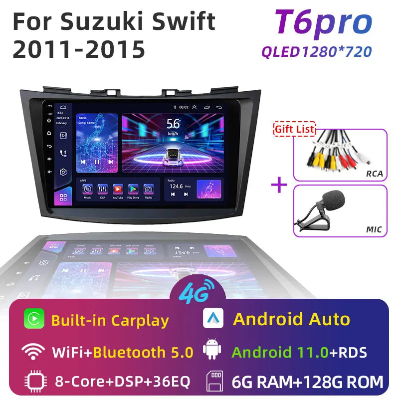 JUNDOF 9" CarPlay 2DIN Android Auto Car Radio Stereo For Suzuki Swift 2011 2012 2013 2014 2015 2016GPS Multimedia Video Player