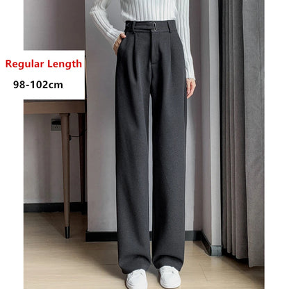 Seoulish Autumn Winter Thicken Woolen Casual Loose Full Length Pants 2025 New Button High Waist Chic Wide Leg Trousers Female