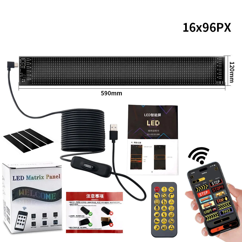 Scrolling Advertising LED Sign Display USB RGB Car App Control Bluetooth Custom Logo Display Text Pattern Animation Programmable