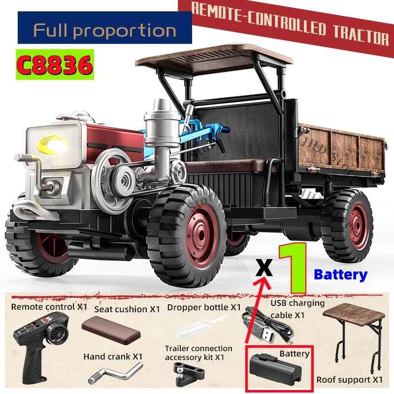 JHD For JJRC New Handheld Tractor C8836 Fully Proportional 4WD Simulation Tractor C8836 RC Toy Car With More Battery