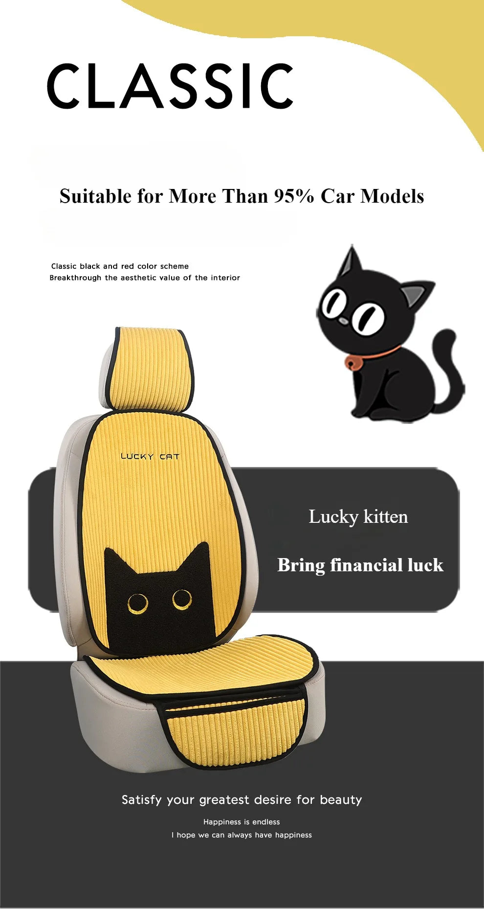 Lucky Kitten car seat covers, Corduroy Seat Cushion with Storage Bag Suitable for More Than 95% Car Models Trucks, Sedans SUVs