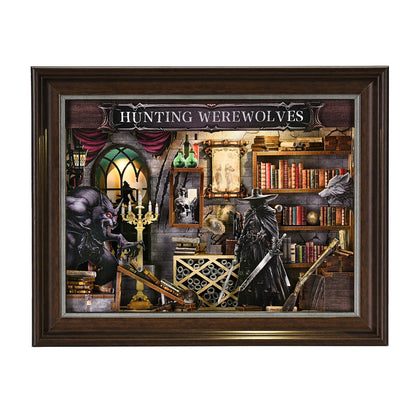 Book Nook Kit Werewolf Hunter DIY 3D Wooden Puzzle Dollhouse Photo Frame Ornament Model Bookend Building Home Decoration